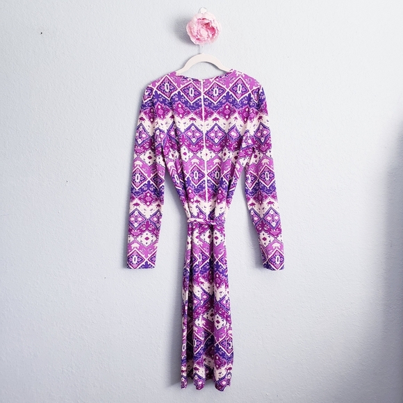 Vintage‎ Goldworm Purple And White Geometric Longsleeve Merino Wool Dress - Picture 7 of 8